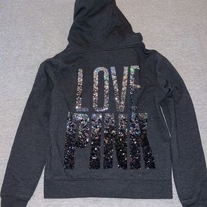 PINK Victoria's Secret Dark Gray Hoodie with Sequin Detail